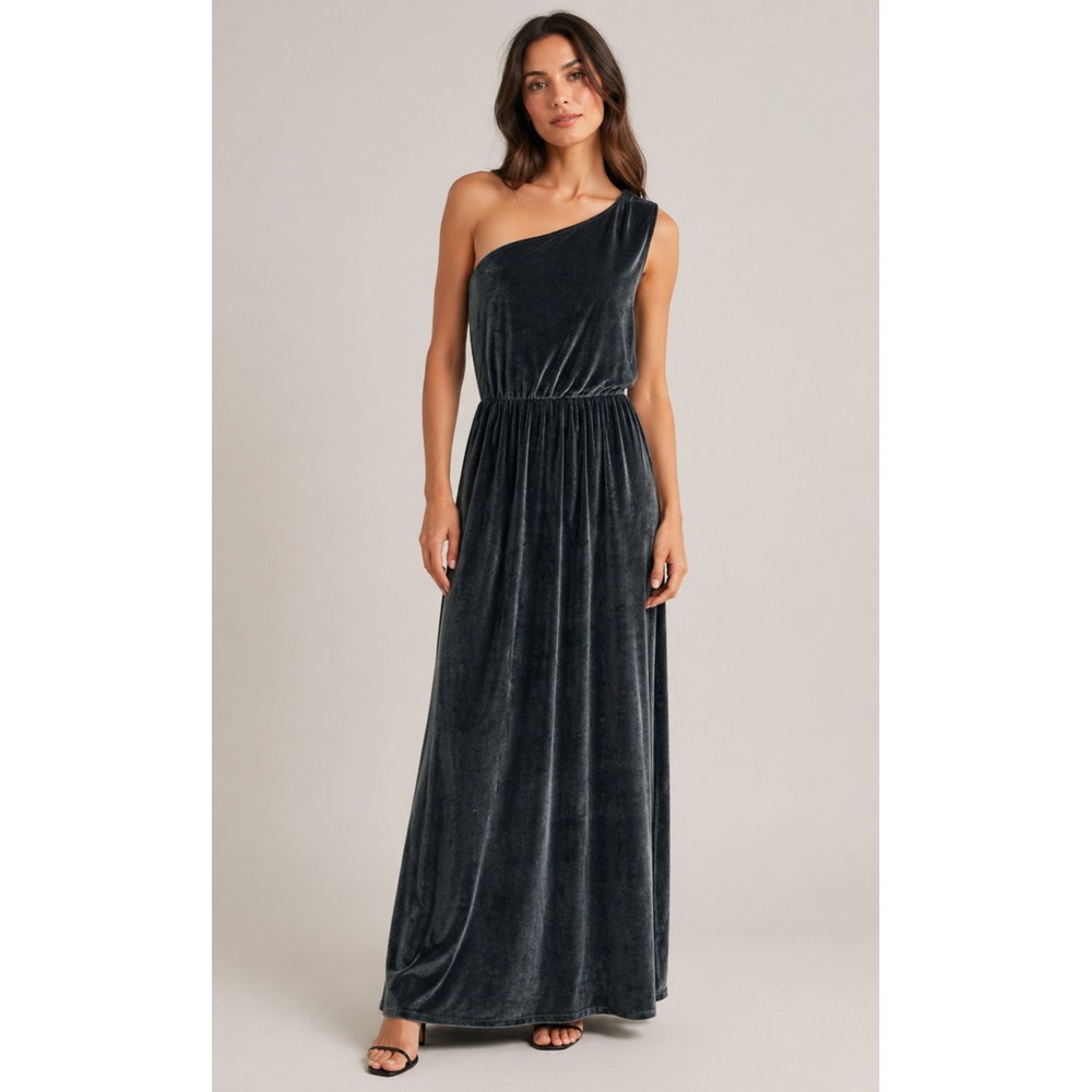 Baltic Born Tatiana Velvet One Shoulder Dress Womens Small Green Velvet Holiday